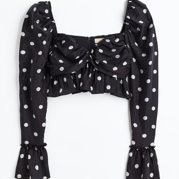 NWT Cropped Puff Sleeve TOP Polka Dot PEPLUM BLOUSE XS - Picture 2 of 8